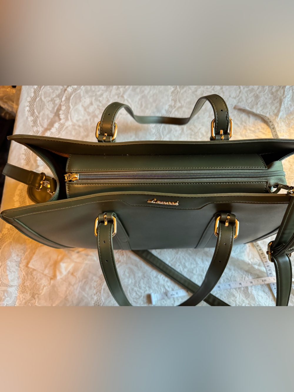 Women’s Olive 15.6 Laptop Tote with Removable Shoulder Strap - Picture 2 of 10